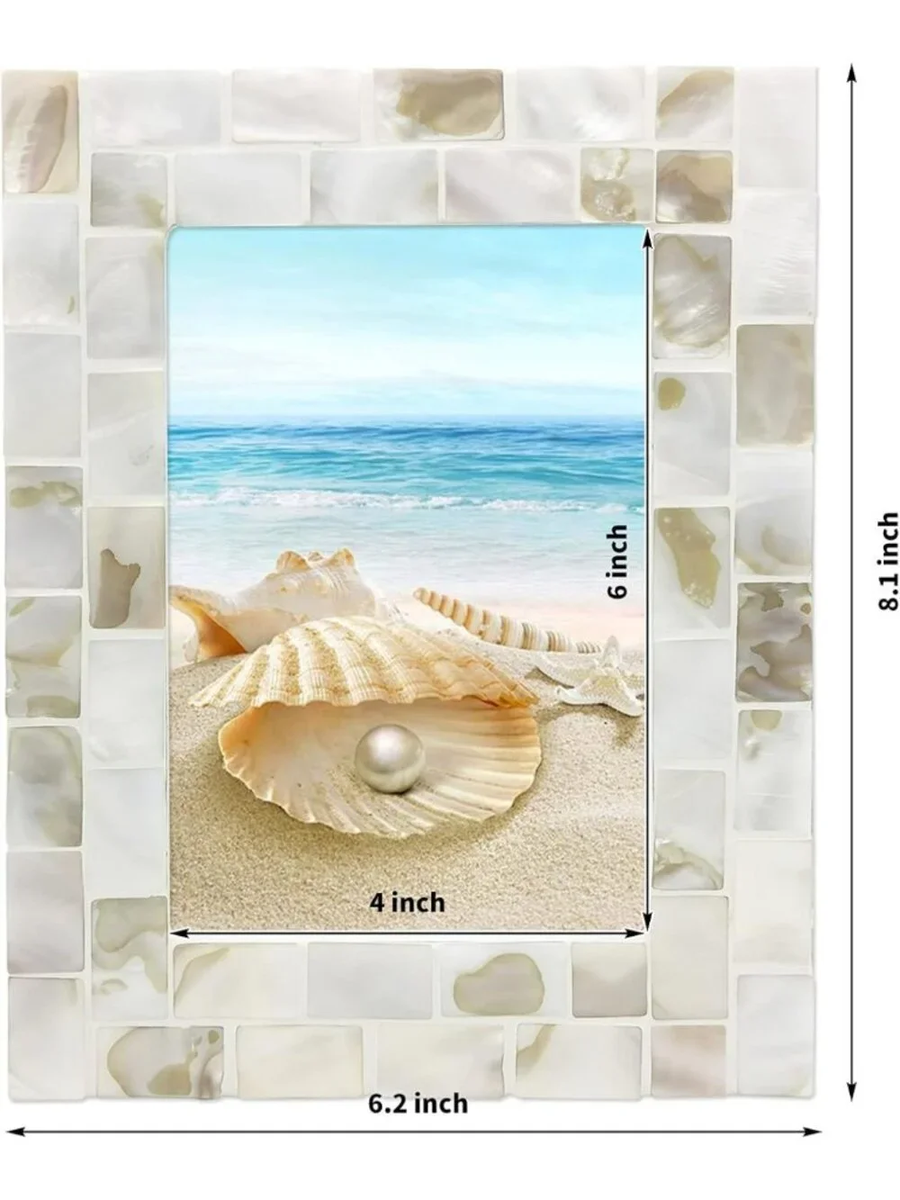Vintage Mother of Pearl Picture Frame 4x6 - Unique Chic Mosaic Beach Decor